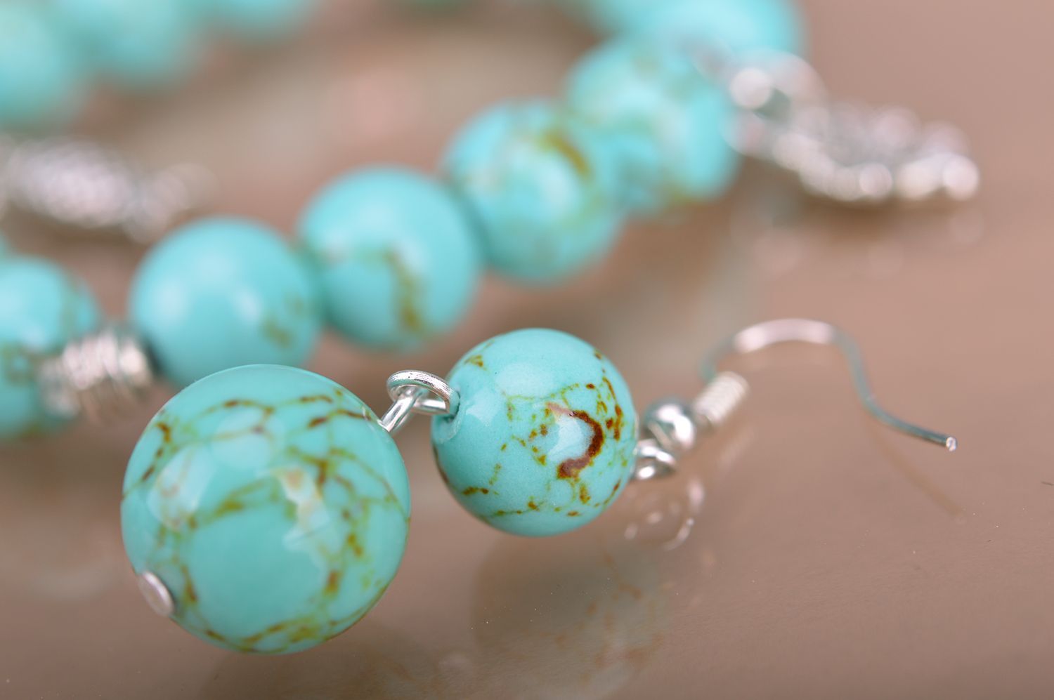Handmade dangle earrings with beads styled on turquoise stone designer stylish photo 4