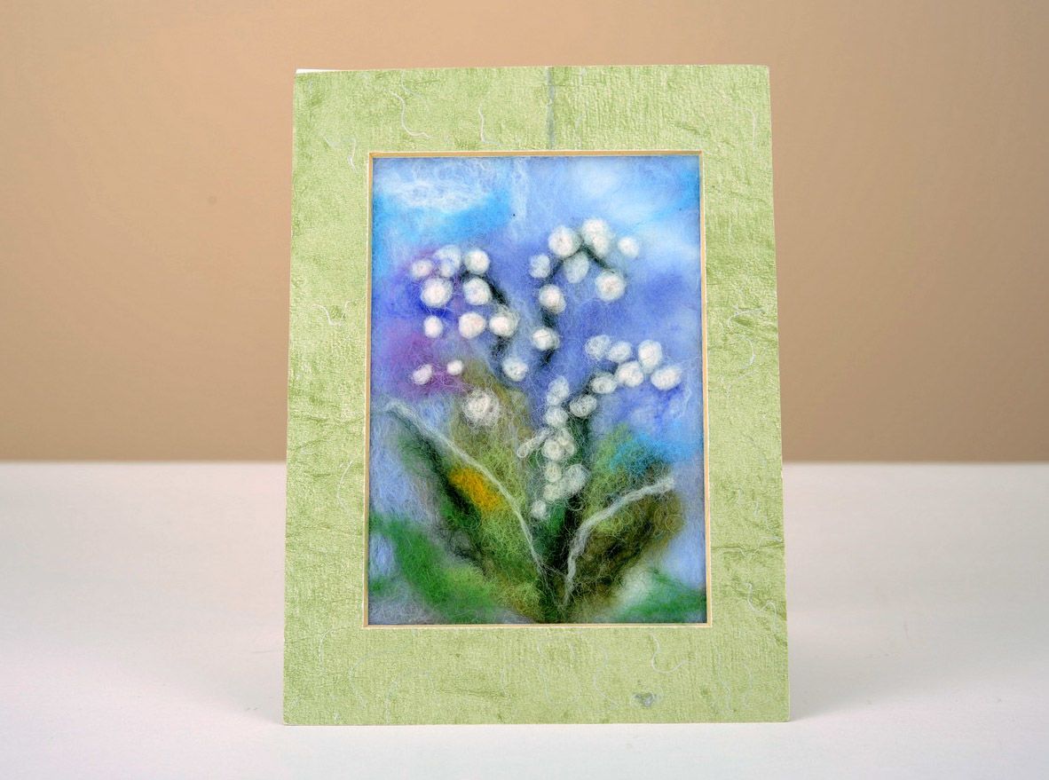 Greeting card made using felting technique Lilies of the valley photo 3