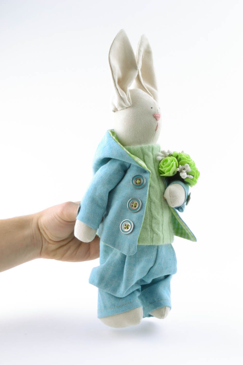 Handmade fabric toy Hare with Flowers photo 5