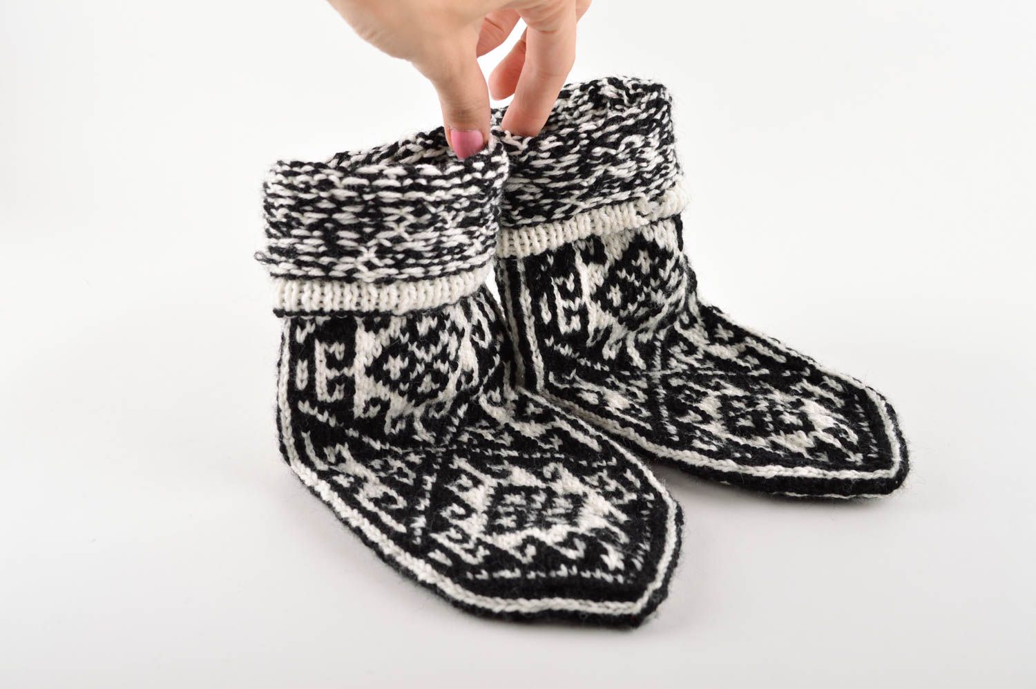Носки ручной работы шерстяные носки черно-белые женские носки оригинальные фото 5