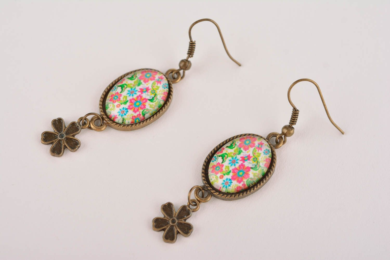 Beautiful handmade oval metal earrings glass earrings fashion accessories photo 4