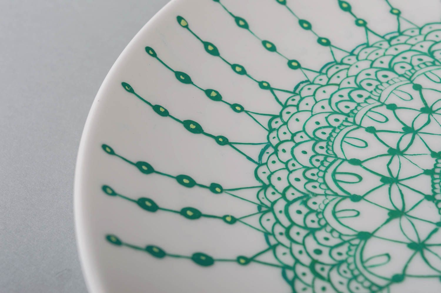 Assiette plate Vaisselle design fait main en argile blanc vert Service de table photo 4