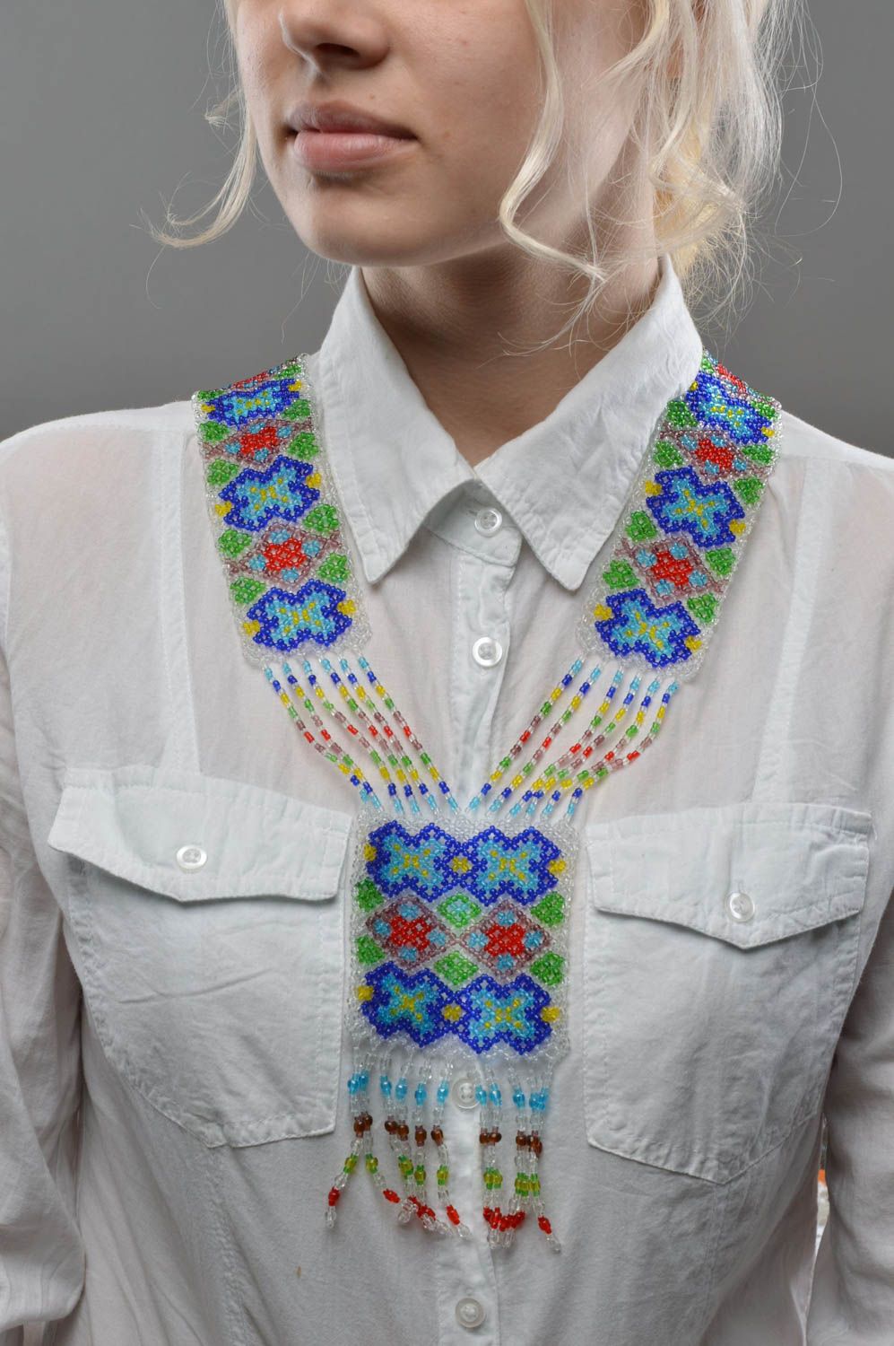 Handmade Ethno Collier Gerdan aus Glasperlen bunt Designer Kette für Damen foto 5