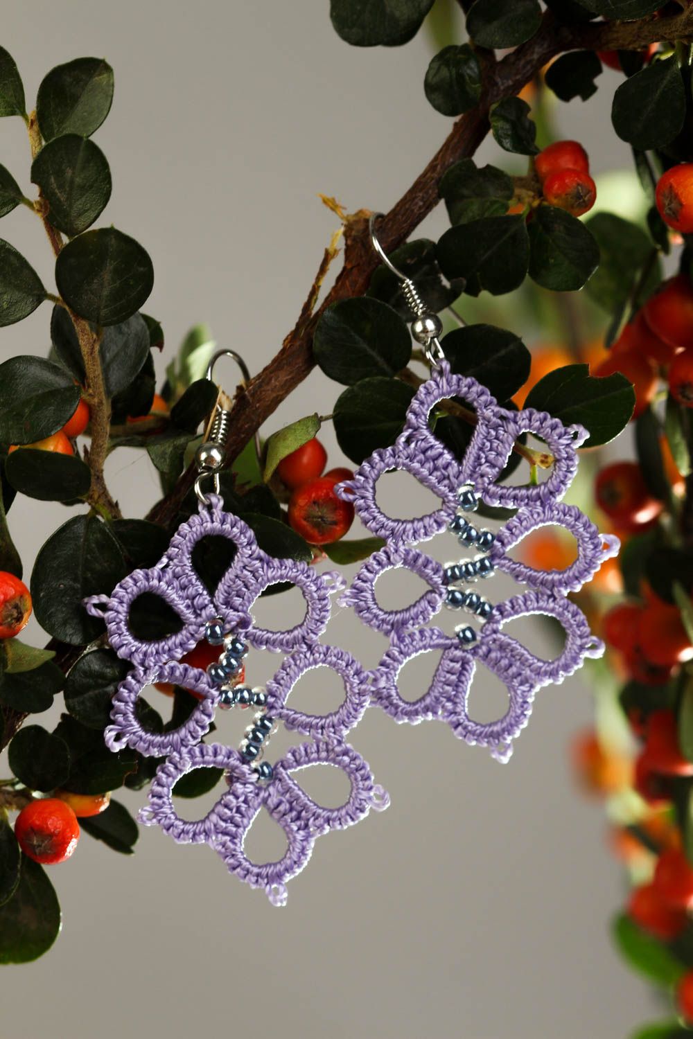 Beautiful handmade tatting earrings woven earrings textile earrings gift ideas photo 1
