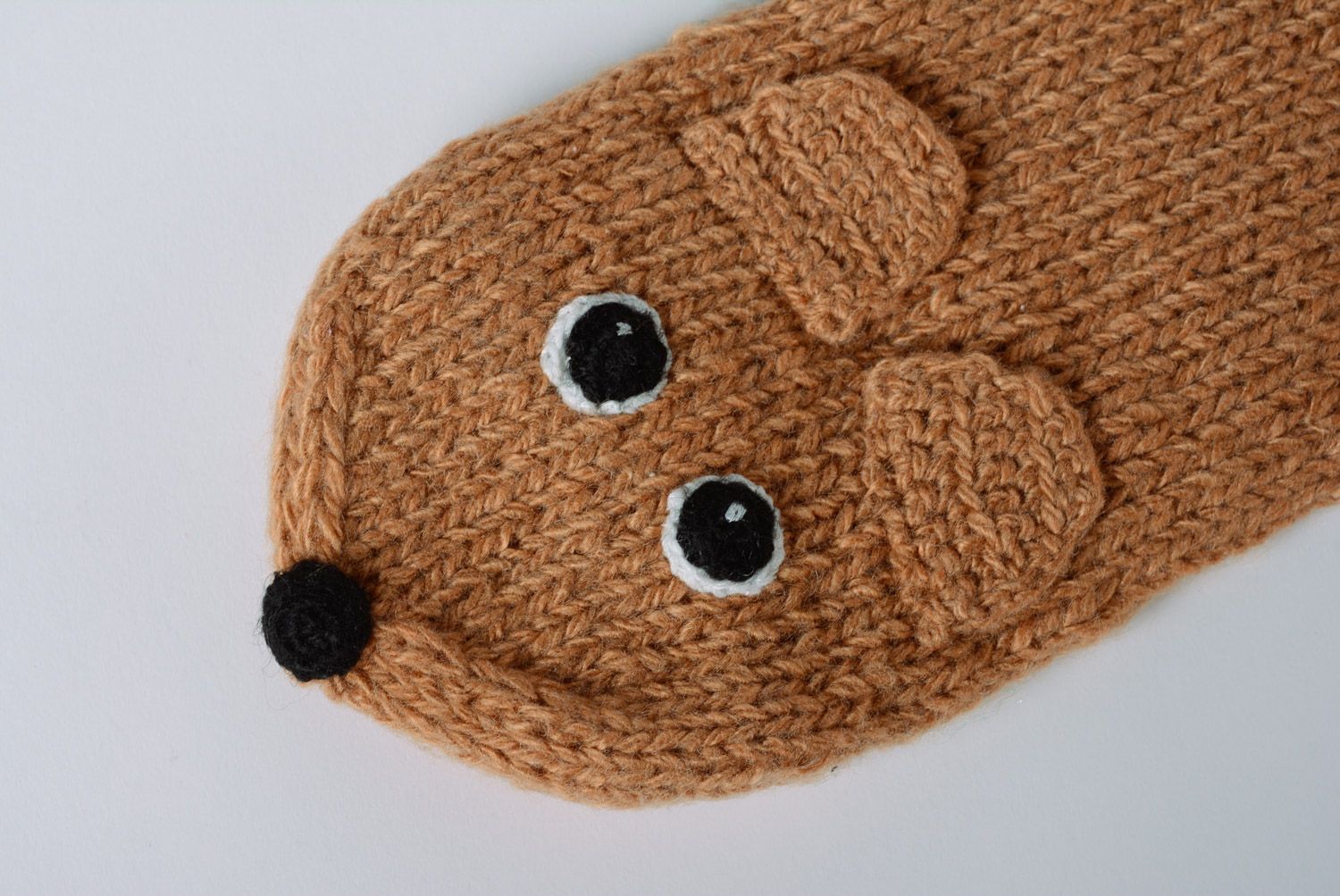 Small brown knitted puppet toy for children photo 4