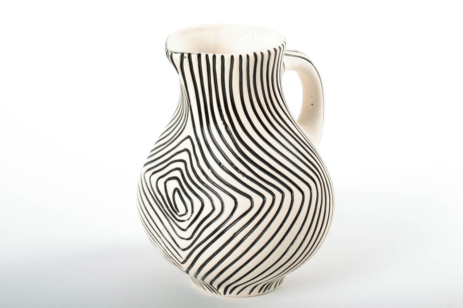 30 0z Zebra style white and black color ceramic handmade mil jug with handle 1,5 lb photo 3