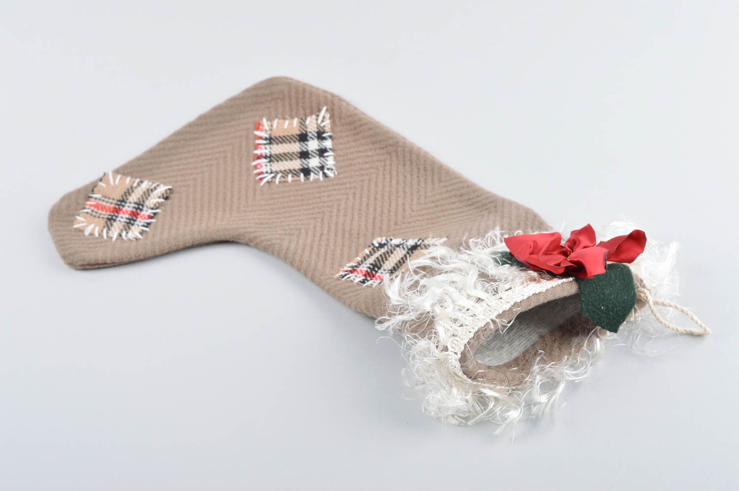Chaussette Noël faite main Déco Noël laine effilochure Déco à suspendre photo 5