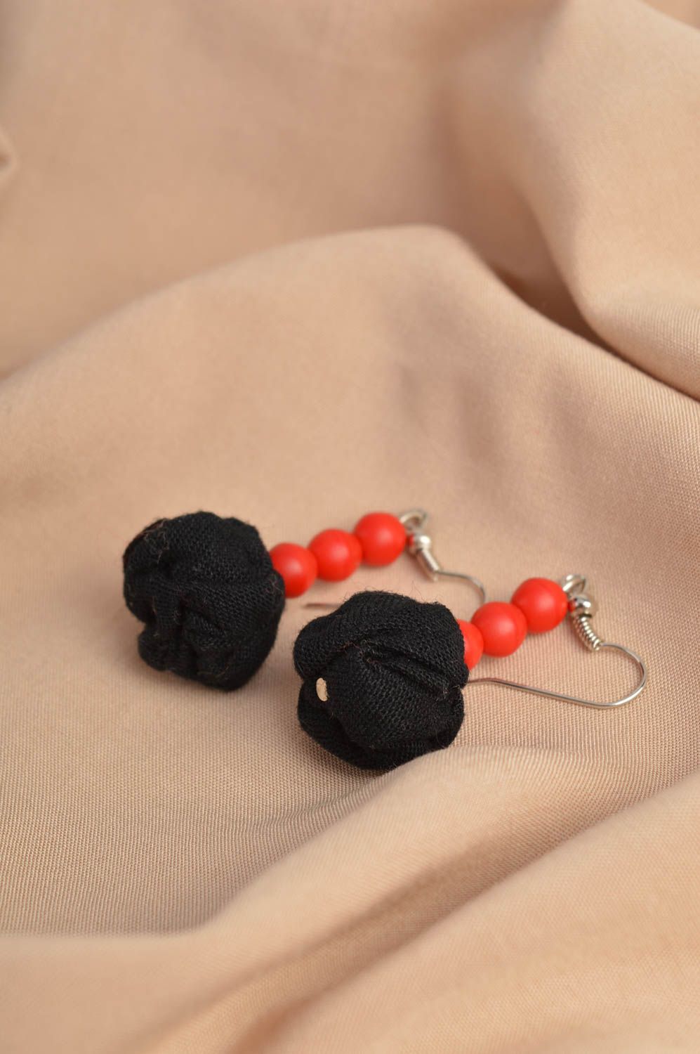 Handmade stylish earrings textile black earrings elegant evening jewelry photo 1