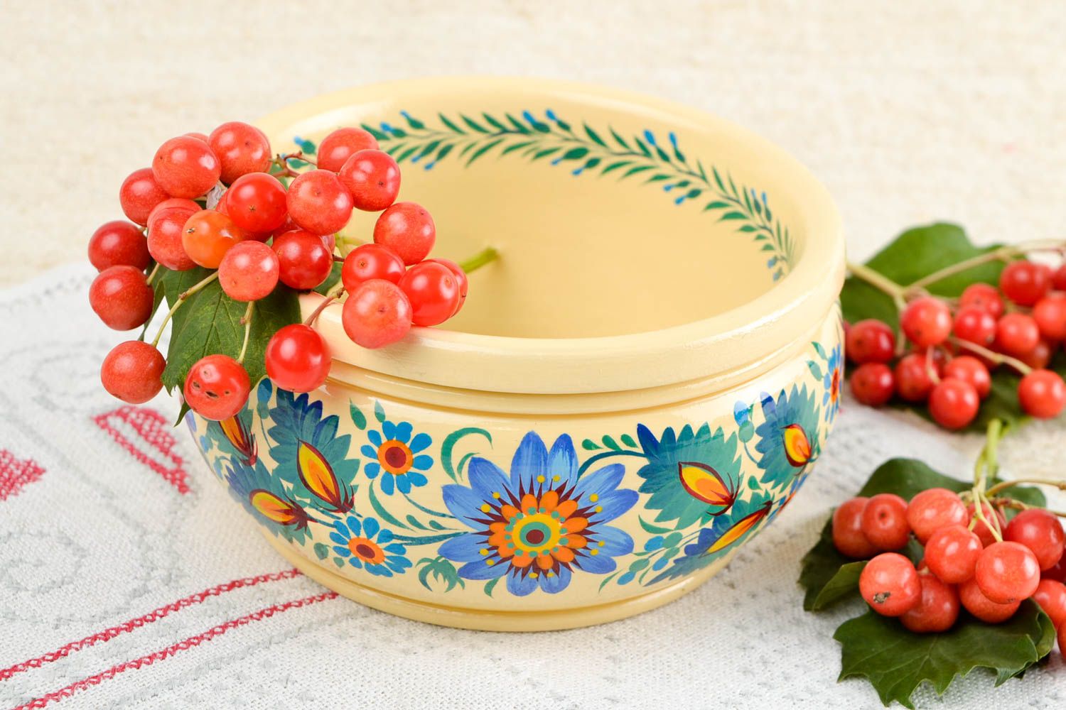 Handmade vessel for sweets wooden bowl for sweets painted kitchen utensil photo 1