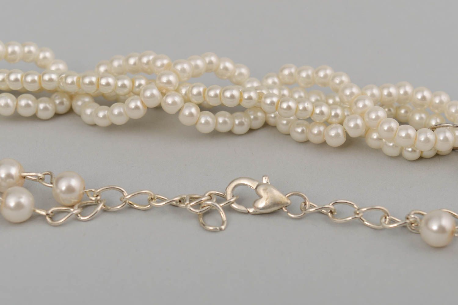 Handmade decorative white ceramic pearl beads necklace long fancy accessory photo 3
