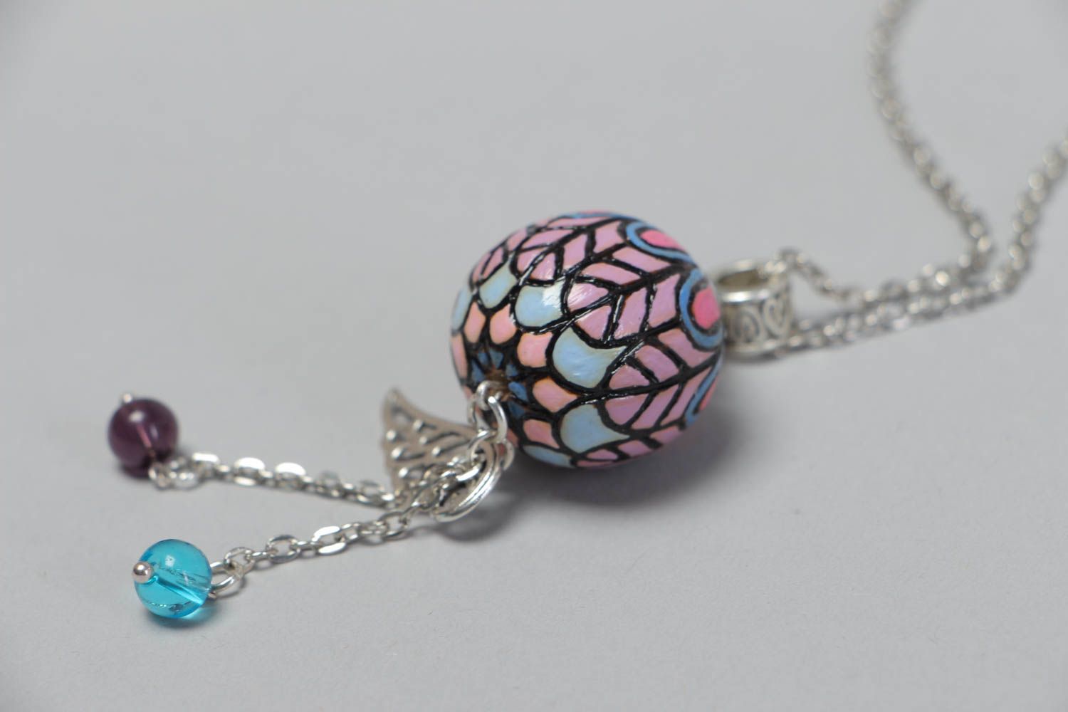 Handmade round pendant unusual accessory for girls stylish painted jewelry photo 3