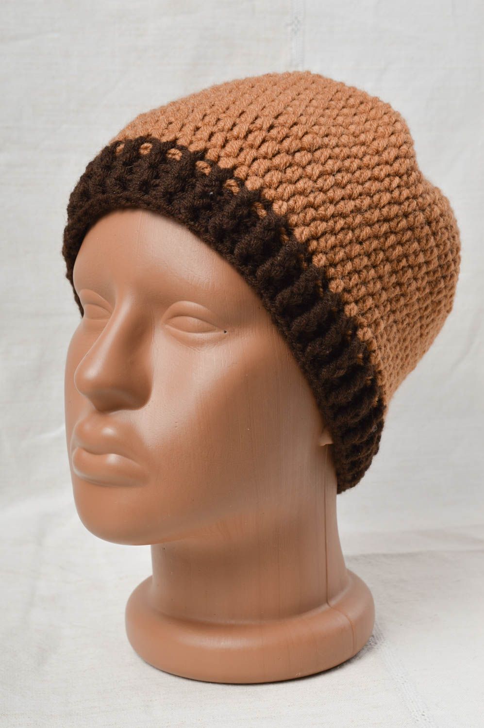 Bonnet tricot Chapeau fait main brun Vêtement enfant cadeau pour enfant photo 2