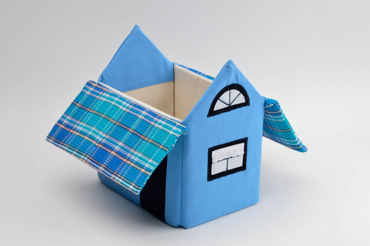 Deko Haus handmade blaues Deko Spielzeug kleines originelles Spielzeug aus Stoff foto 4