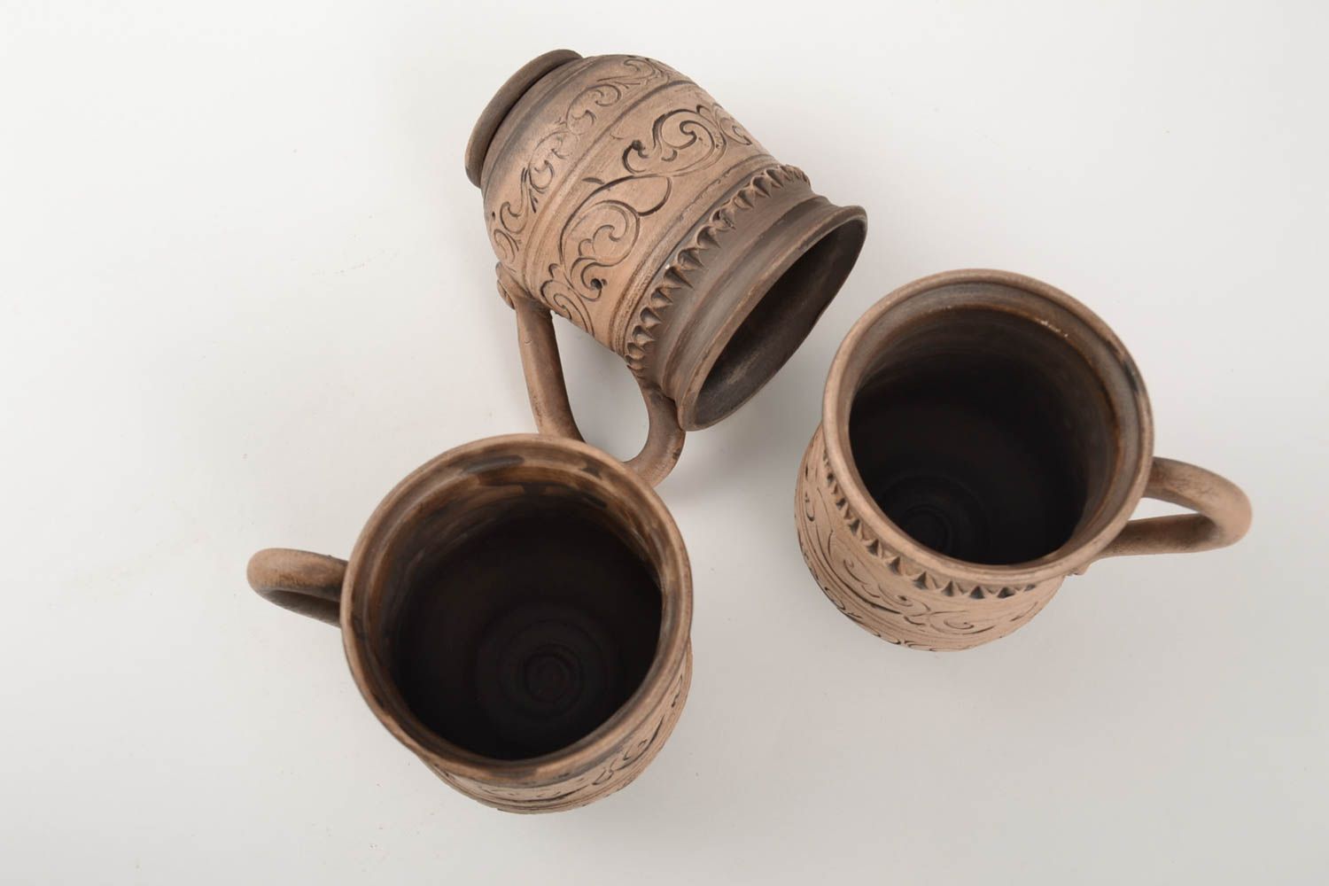 Tasses en céramique faites main poterie originale 3 pièces 25 cl ensemble photo 4