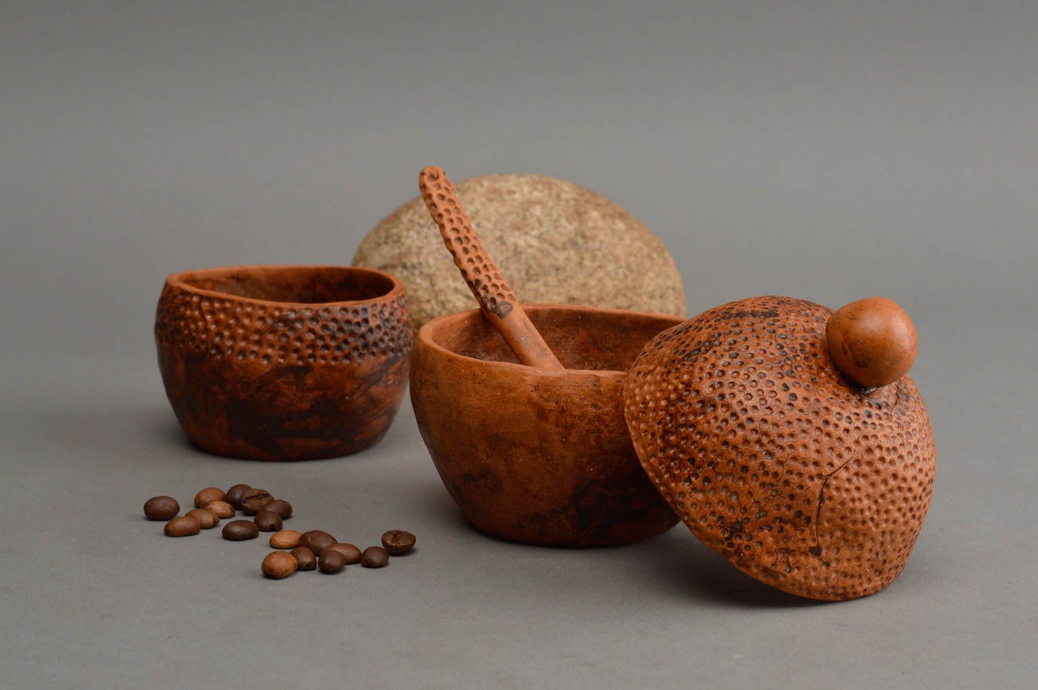 Handmade kleiner Löffel Keramik Zuckerdose Salz Dose Keramik Set  in Braun foto 1
