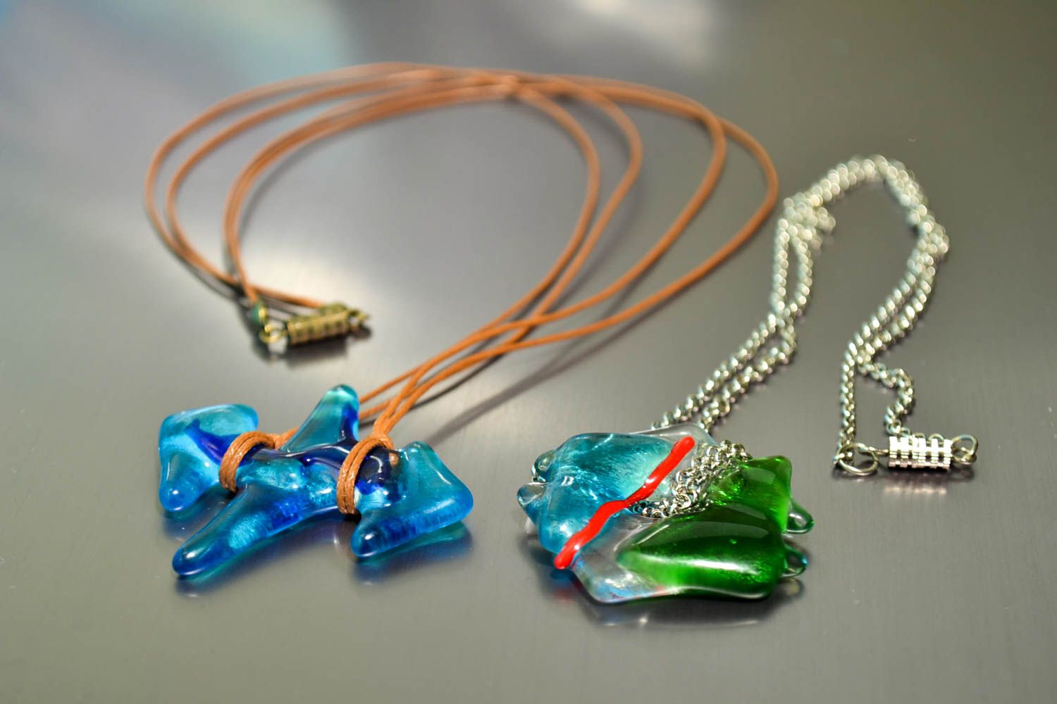 Set of 2 handmade glass pendants glass bijouterie handmade jewelry goft for lady photo 1