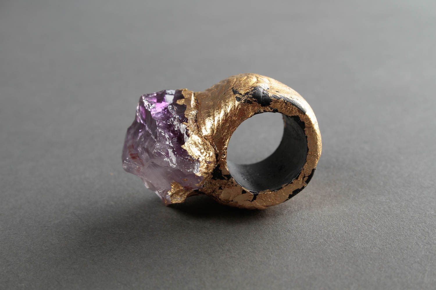 Кольцо ручной работы украшение из полимерной глины украшение кольцо с аметистом фото 4