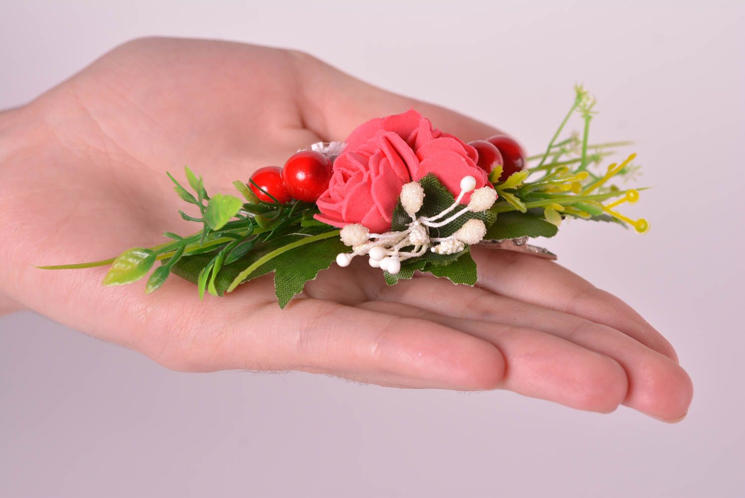 Симпатичное украшение ручной работы заколка с цветком розы аксессуар для волос фото 2