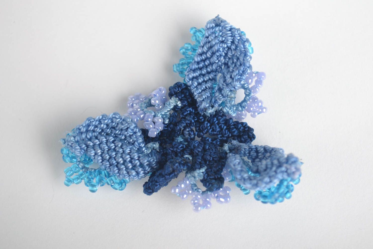 Украшение ручной работы брошь цветок текстильная брошь синяя красивая нарядная фото 2