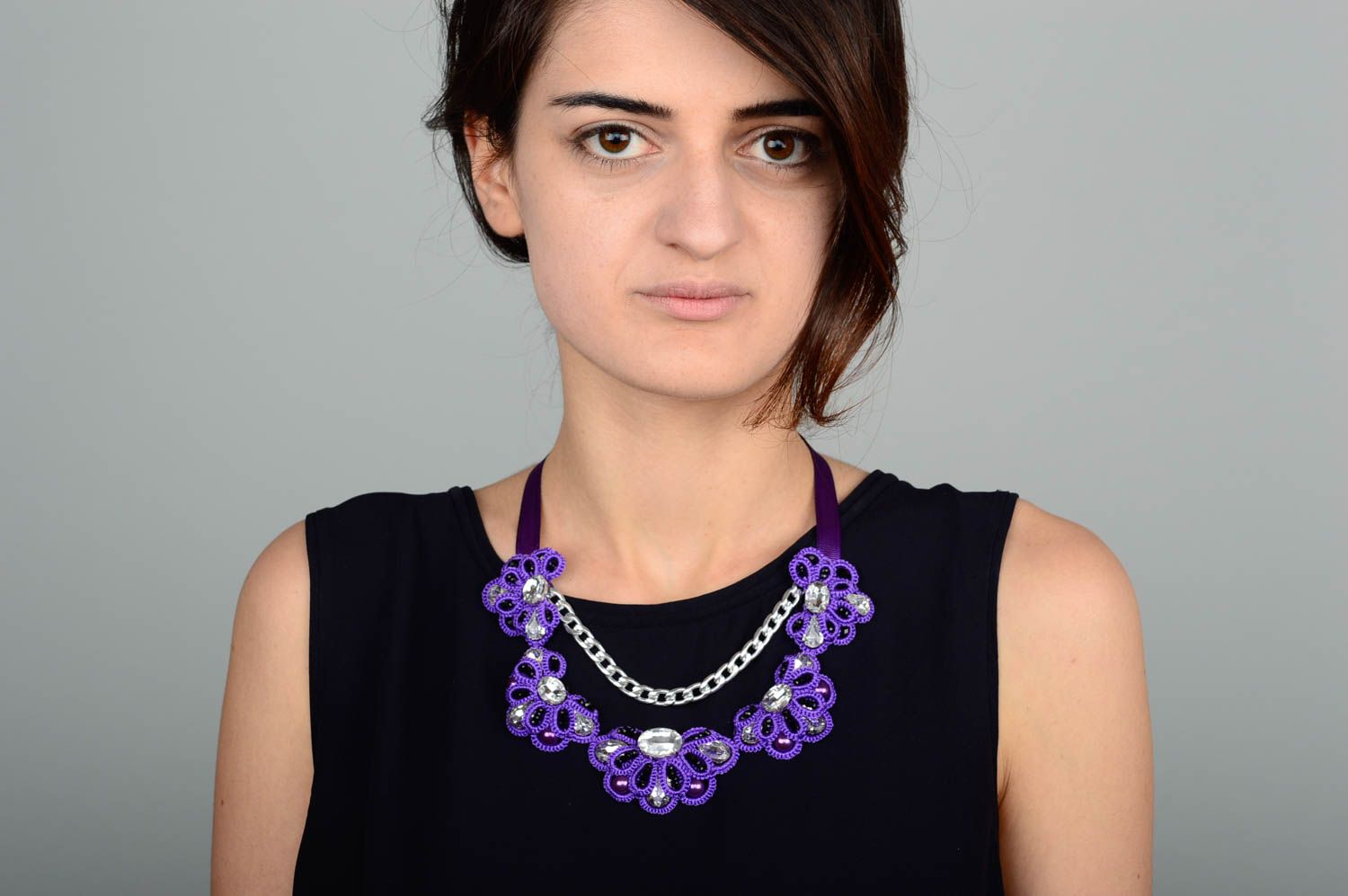 Handmade Damen Collier violett Modeschmuck Halskette Accessoire für Frauen foto 1