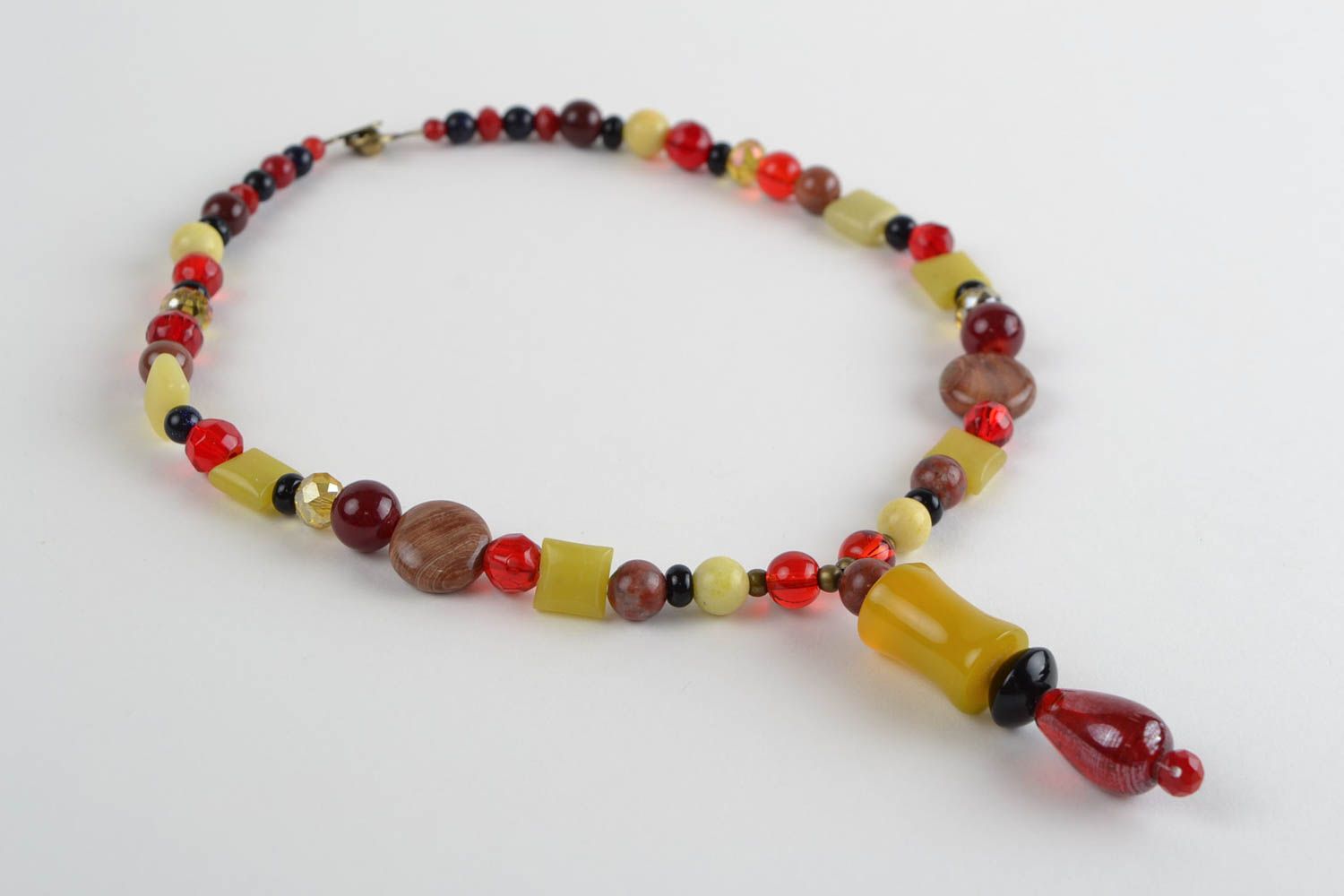 Designer handmade glass and natural stone beaded necklace handmade colorful photo 5
