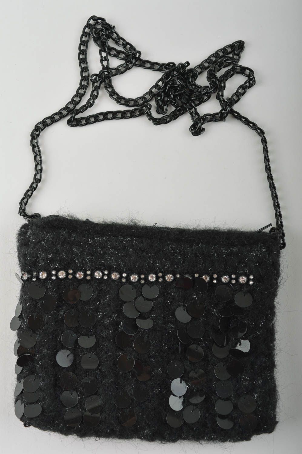 Petit sac bandoulière fait main noir pailleté en angora Accessoire femme photo 2