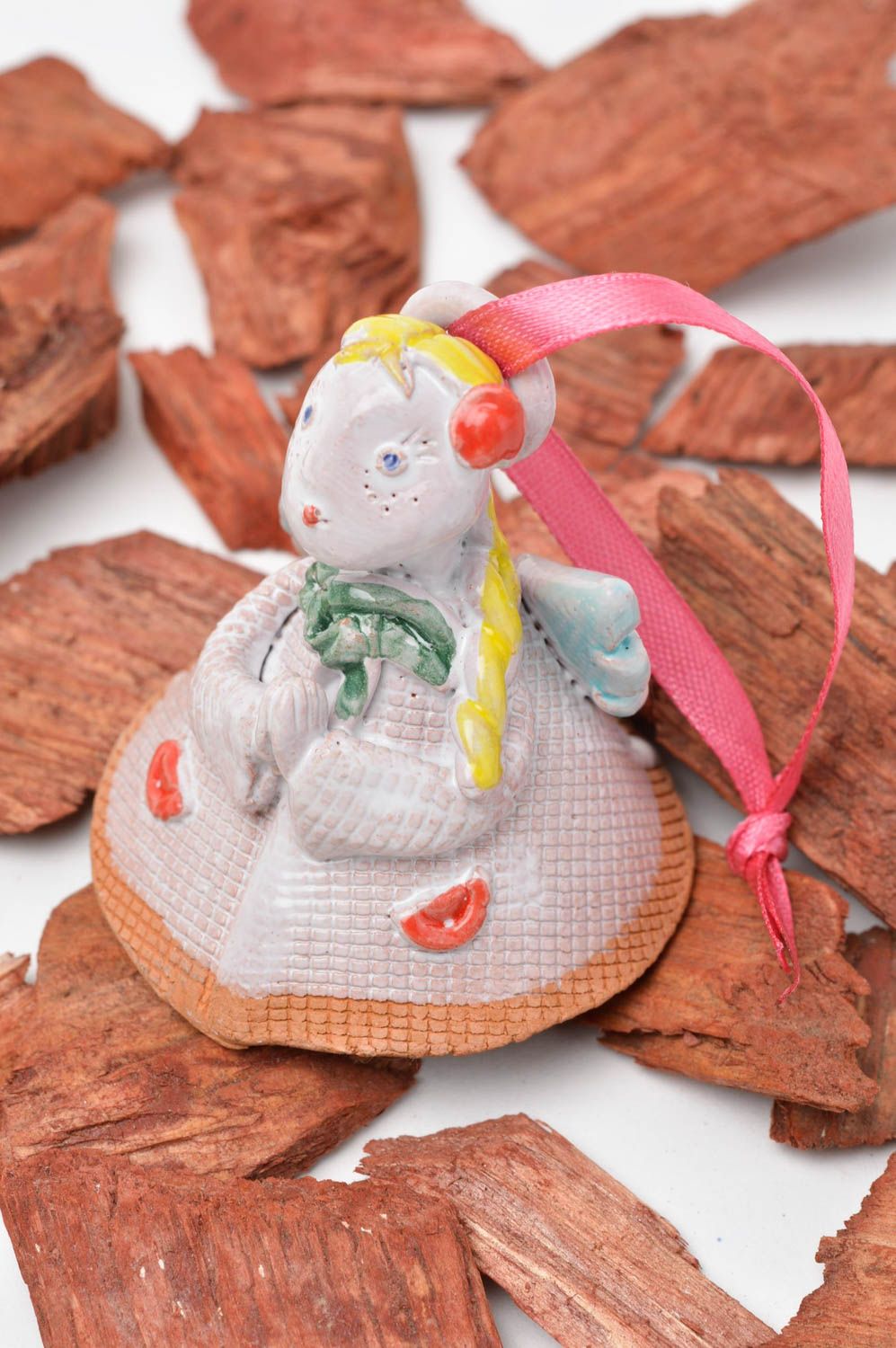 Handmade cute bell ceramic beautiful figurine unusual designer home decor photo 2