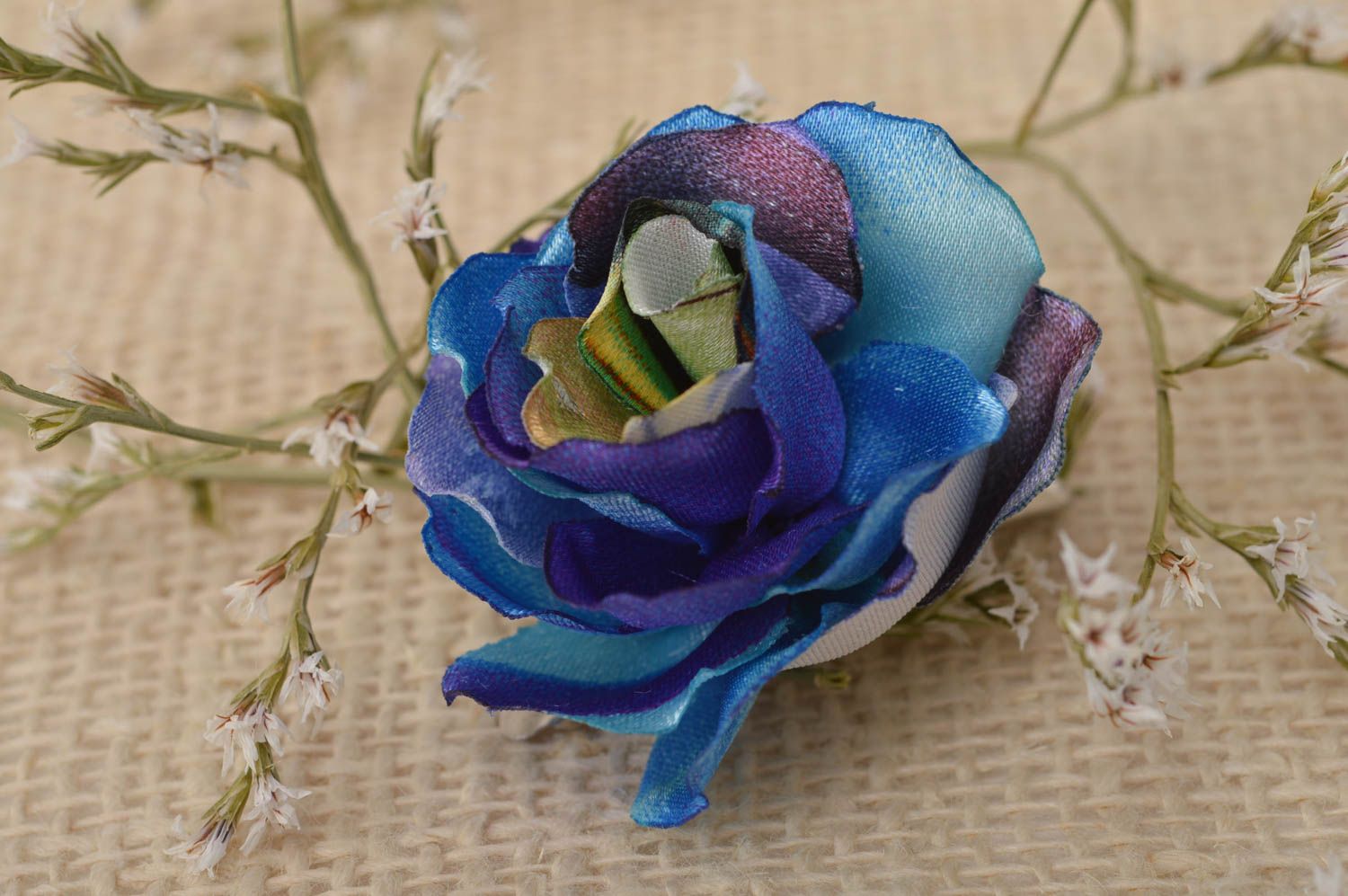 Украшение ручной работы заколка с цветком аксессуар для волос Синяя роза фото 1