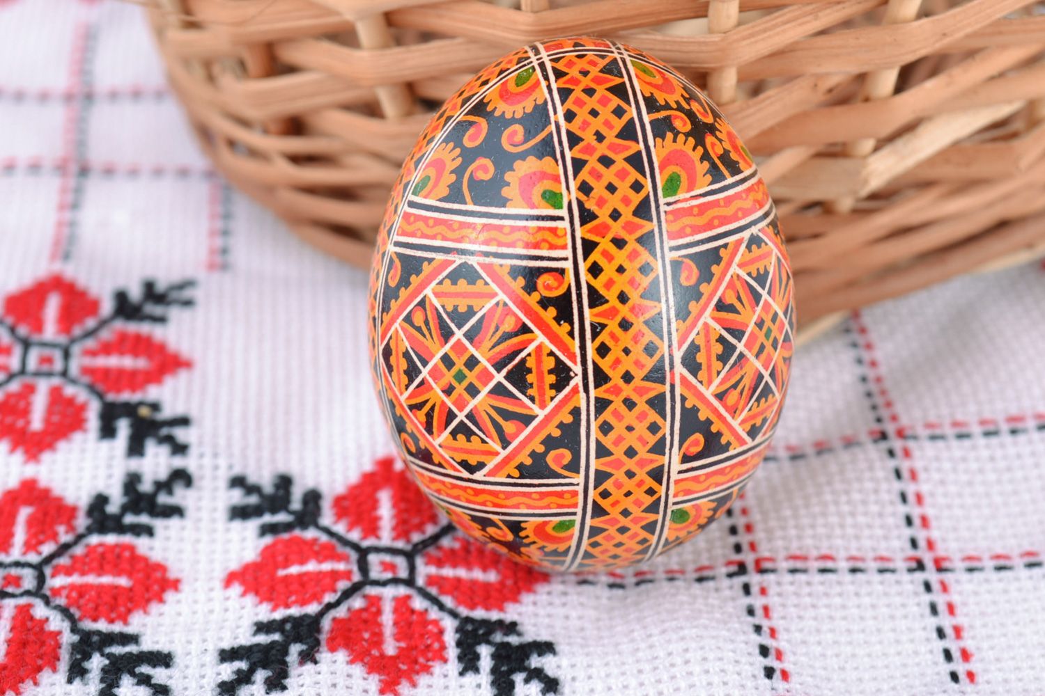 Bright handmade painted chicken egg with traditional Slavic patterns for Easter photo 1