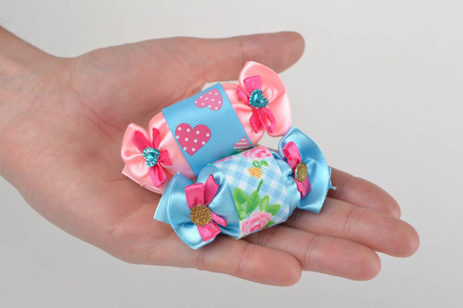 Kinder Haargummis Set 4 Stück aus Ripsbändern Bonbons für Mädchen handgemacht foto 2