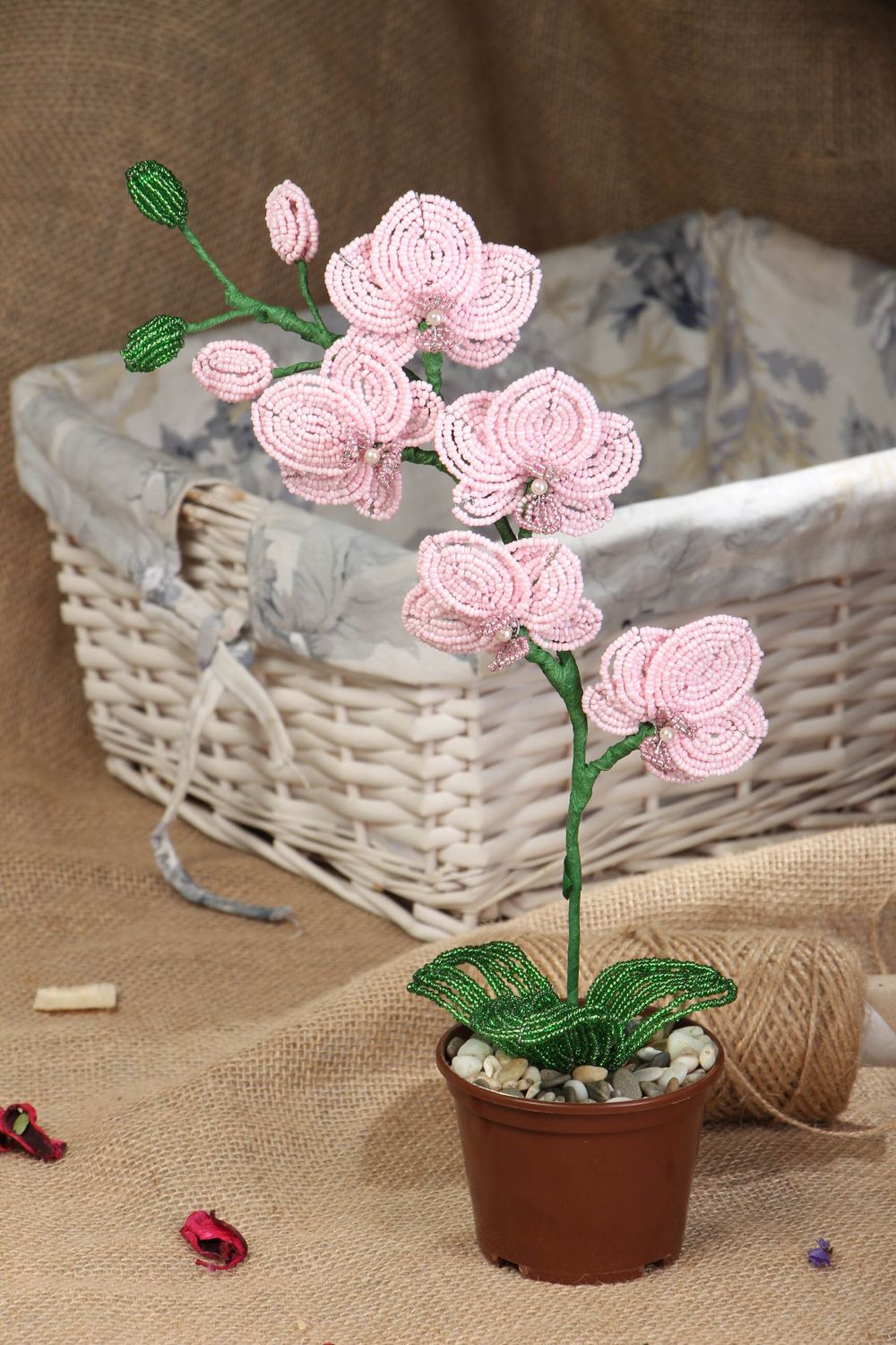 Handmade beaded flowers in pot photo 5