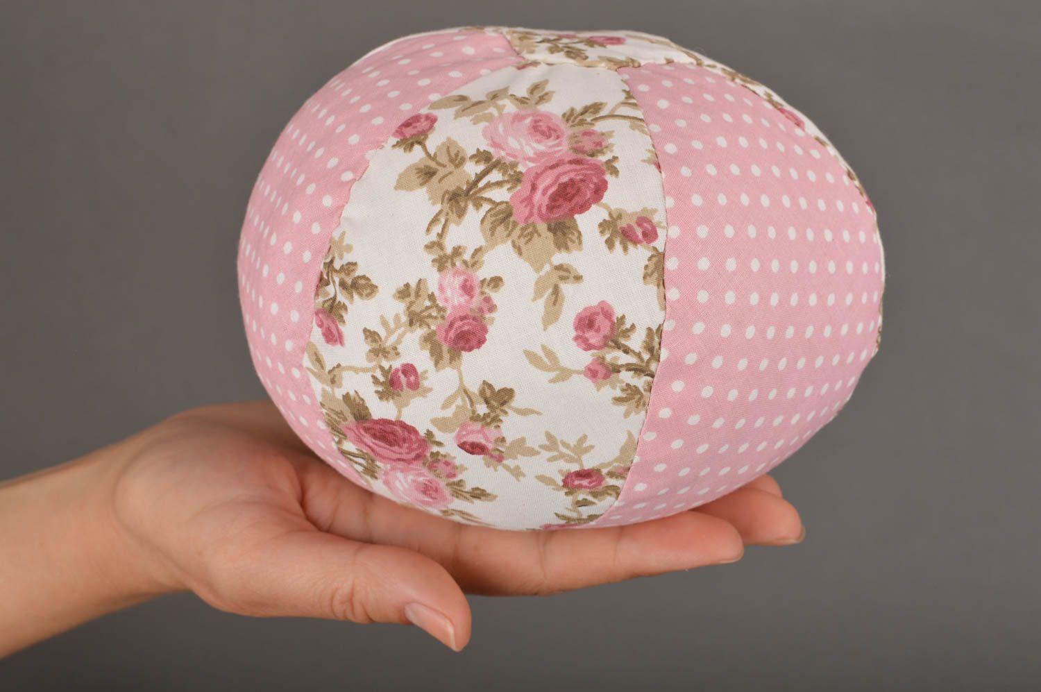 Beautiful gentle pink handmade fabric soft toy ball for children and interior photo 3