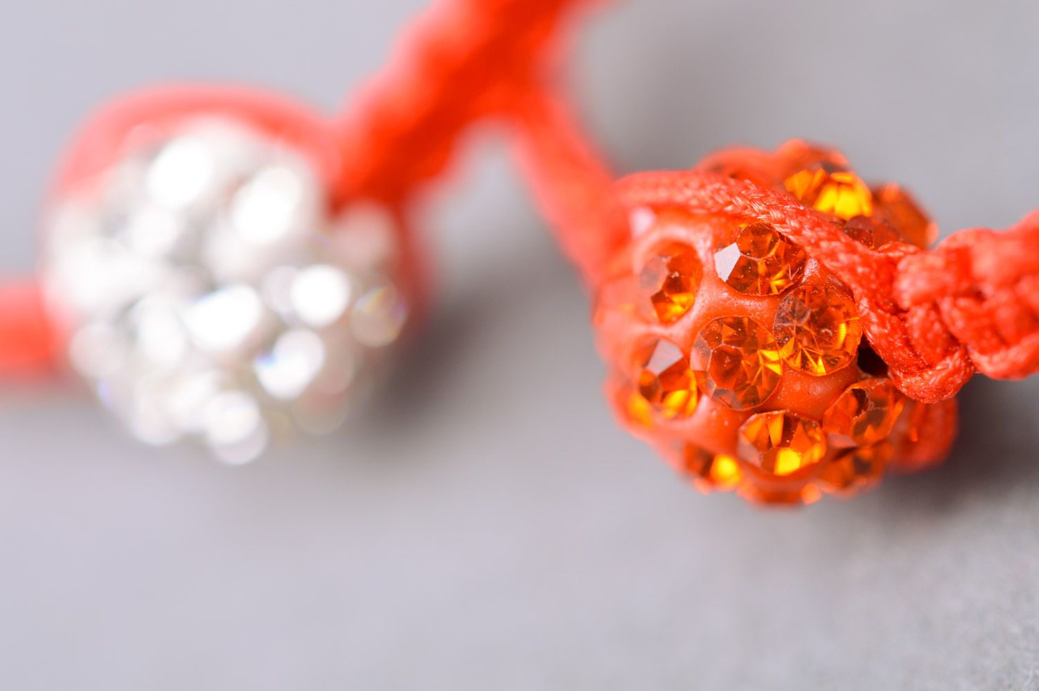 Set of 2 handmade orange friendship wrist bracelets woven of threads with beads  photo 4