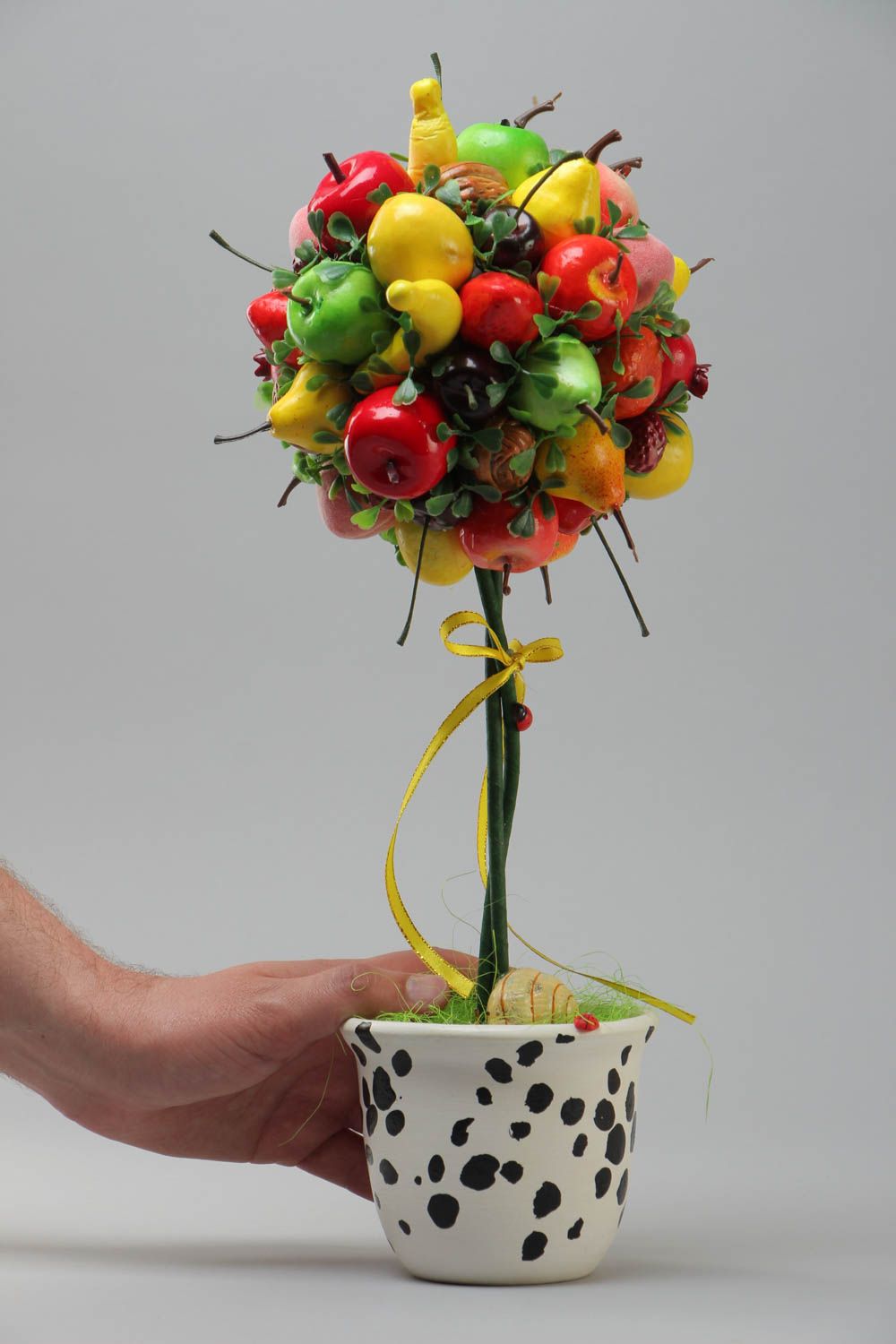 Handcrafted topiary made of artificial fruit in a pot for unique home decor photo 5