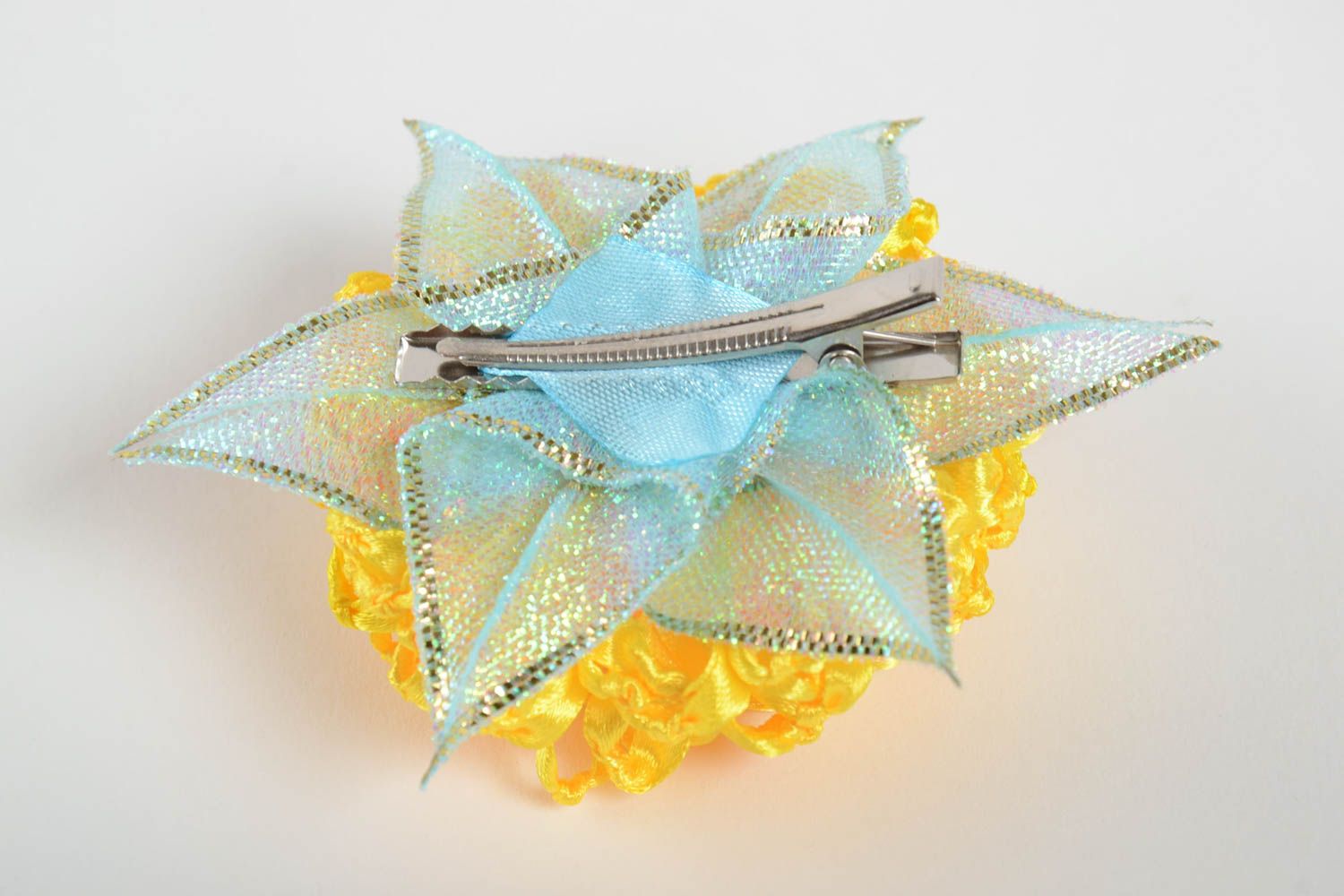 Handmade stylish hair clip unusual designer accessory for hair yellow hair clip photo 3