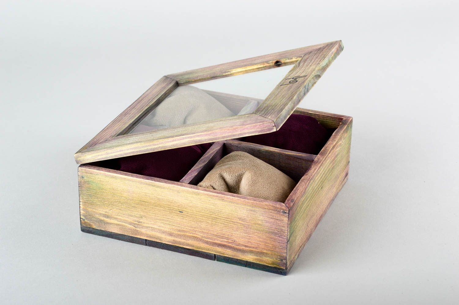 Boîte montres originale Boîte faite main Accessoire montres bois tissu verre photo 1