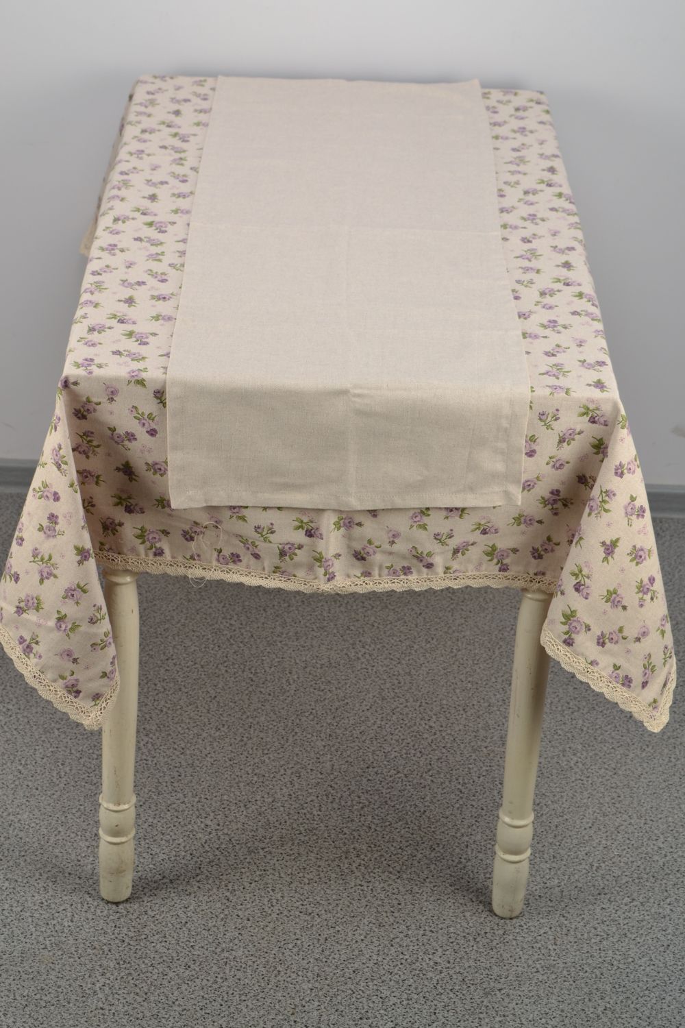 Nappe de table en tissu en coton faite main rectangulaire avec dentelle photo 4
