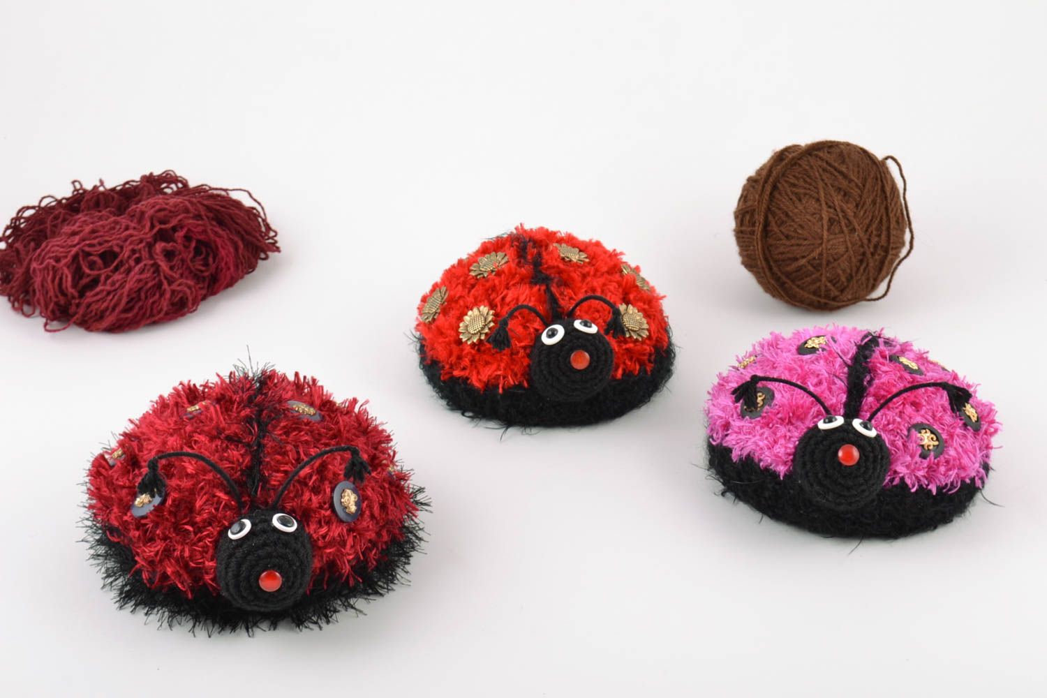 Set of handmade soft crochet amigurumi toys 3 pieces Ladybugs photo 1
