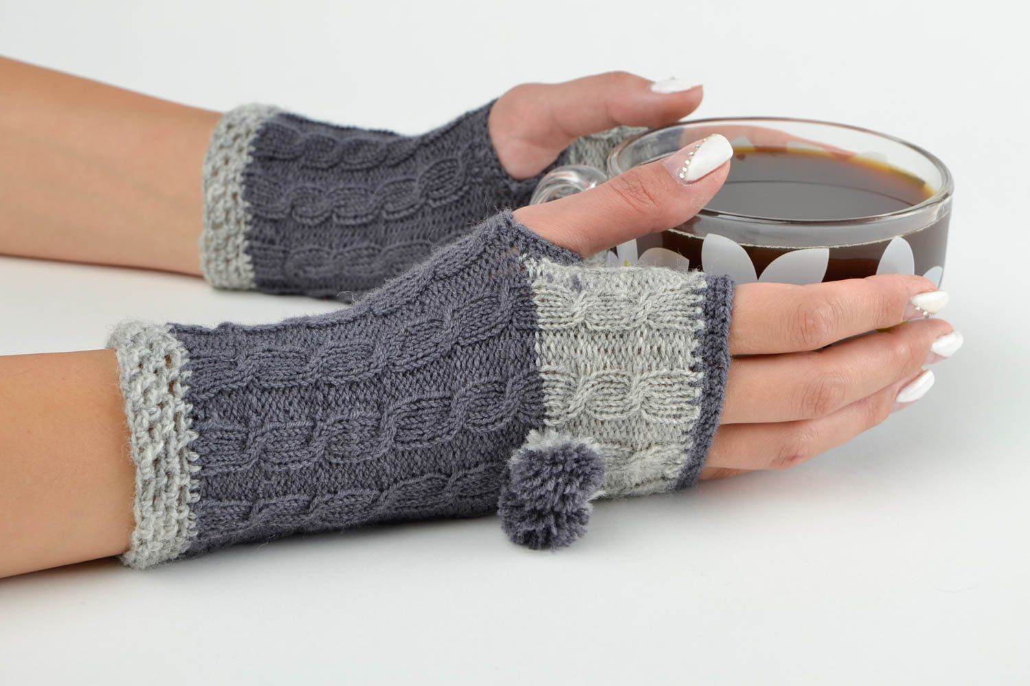 Mitaines tricot faites main Gants mitaines Accessoire femme crochet laine photo 1