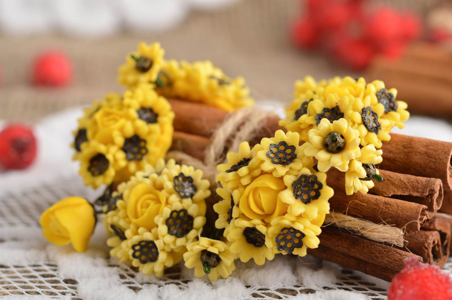 Bracelet fleurs jaunes Bijou fait main pâte polymère Cadeau pour femme photo 1