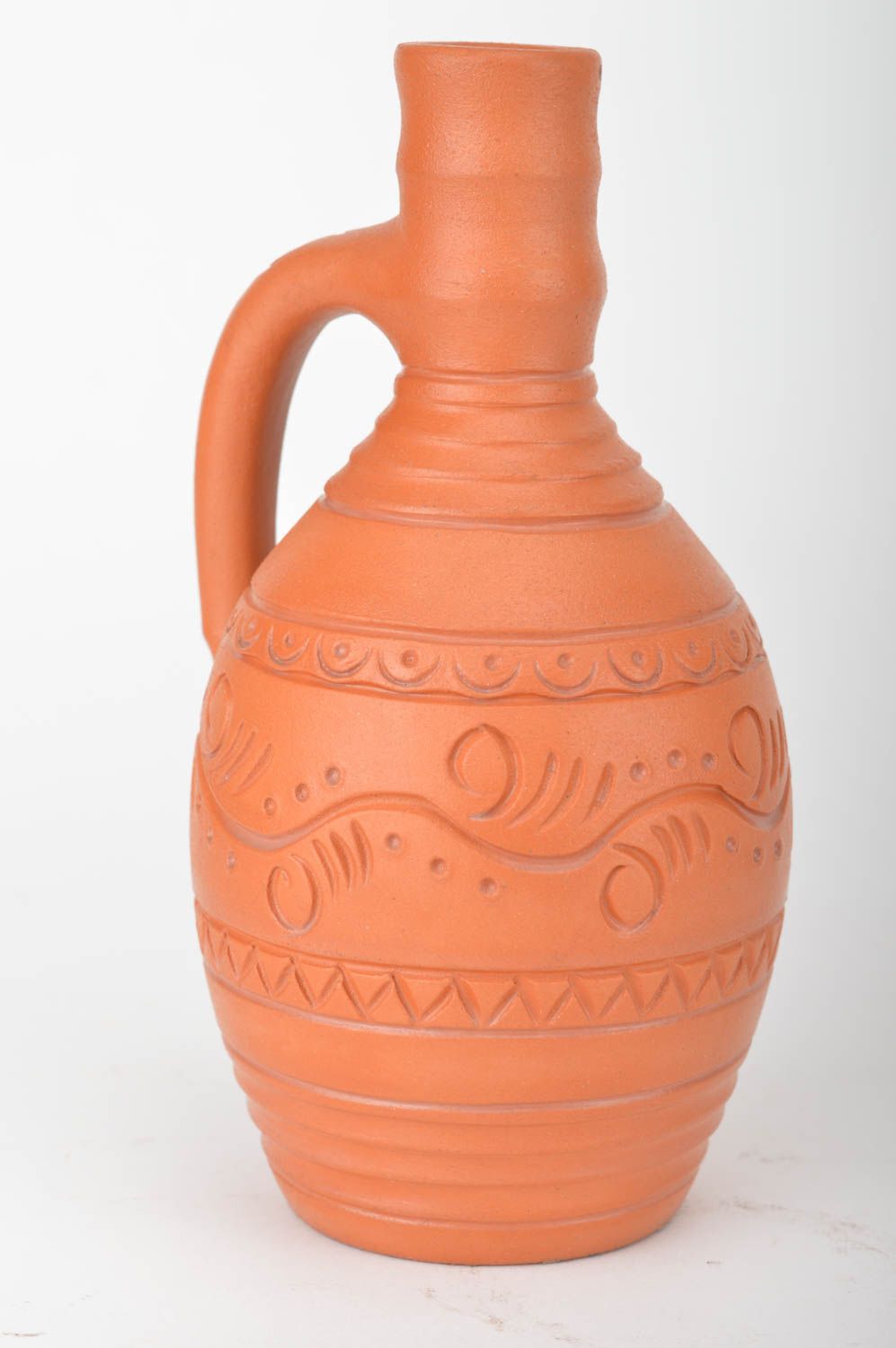Decorative small ceramic patterned ethnic handmade bottle kilned with milk photo 2