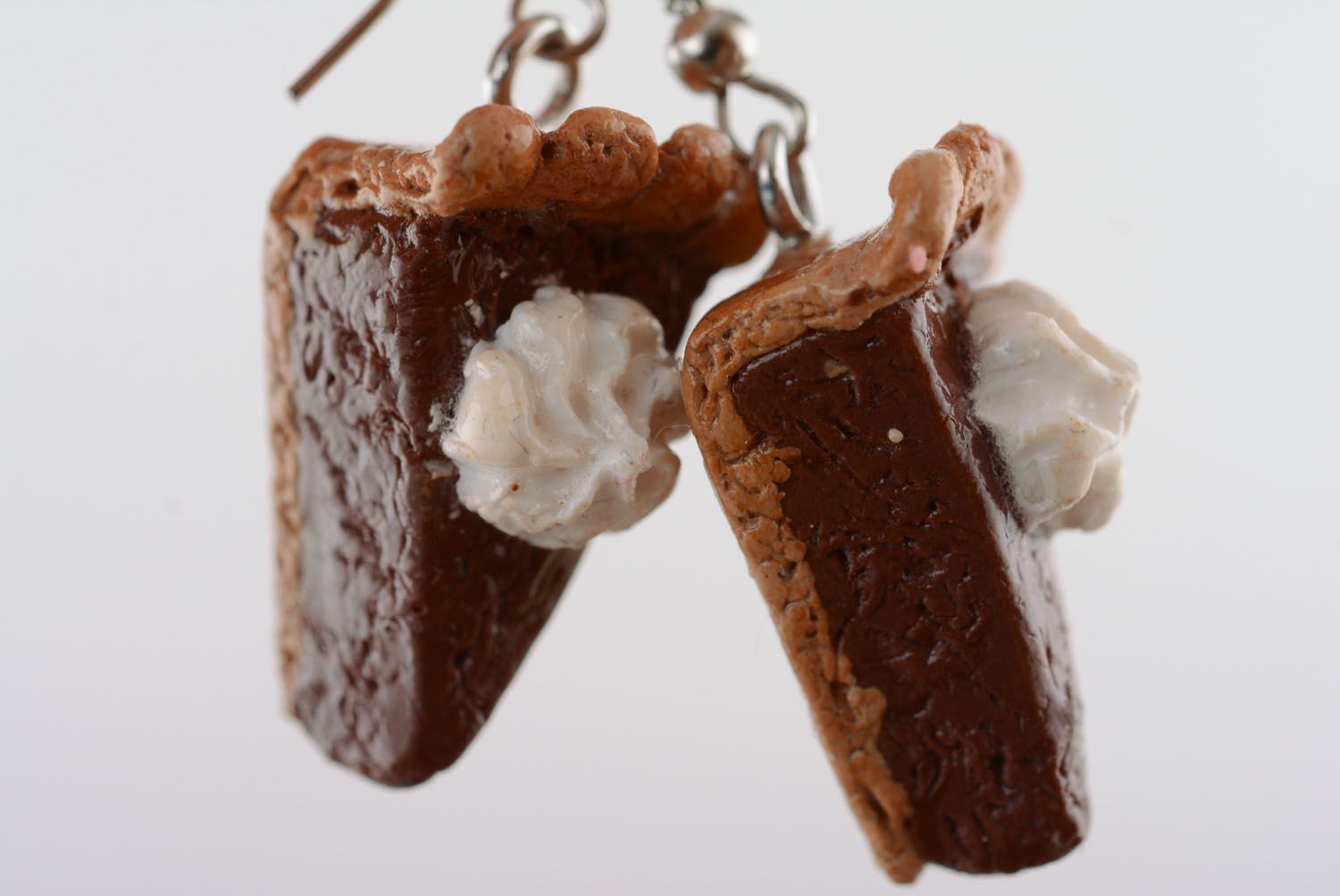 Polymer clay earrings with charms Chocolate Cheesecake photo 4