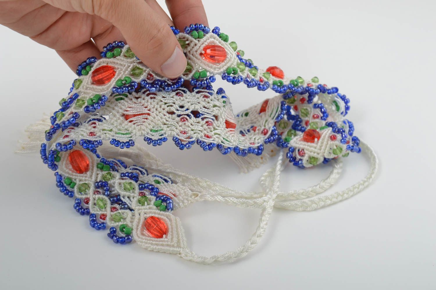 Macrame handmade belt woven belt with beads macrame accessories women belt photo 5