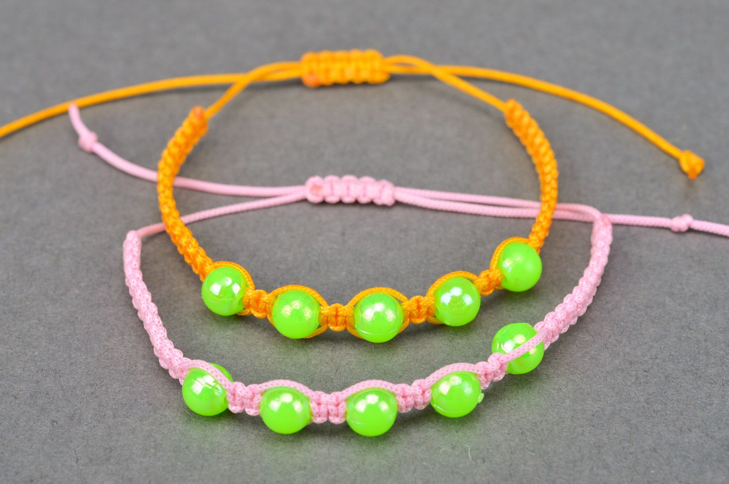 Beautiful handmade women's woven bead bracelets set 2 items Neon photo 5