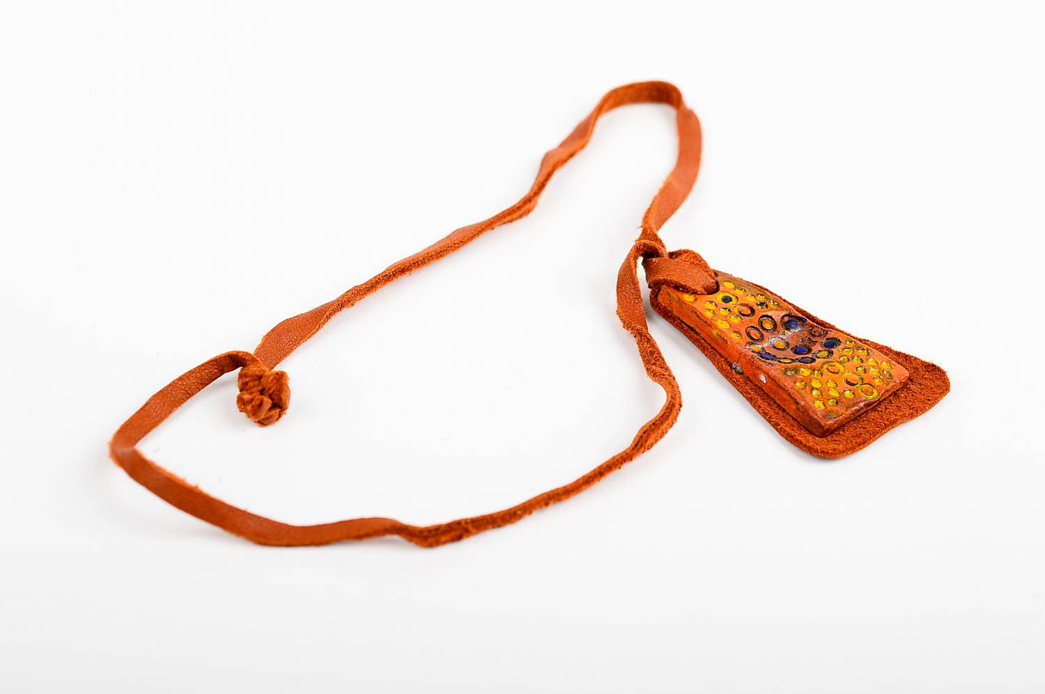 Ceramic accessories handmade pendant brown leather necklace women pendants  photo 4