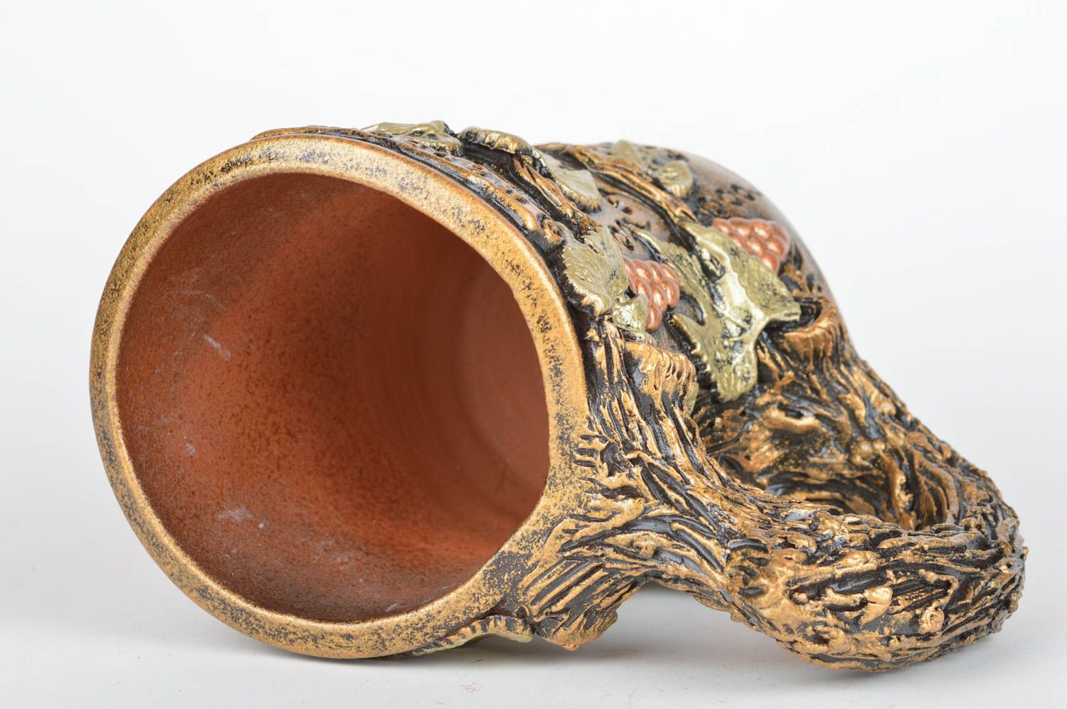 Decorative handmade holder for wine or champagne bottles in form of ceramic mug photo 5