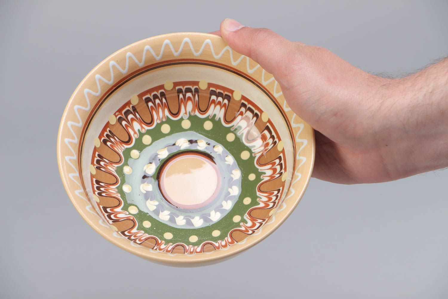 Handmade ceramic deep bowl painted with glaze 350 ml photo 5