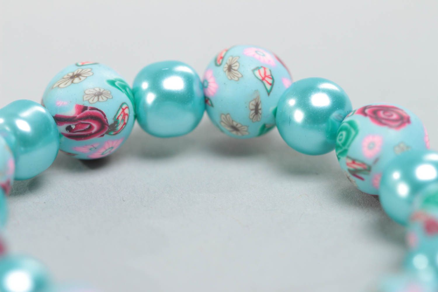 Small handmade children's polymer clay bracelet with beads designer jewelry photo 4