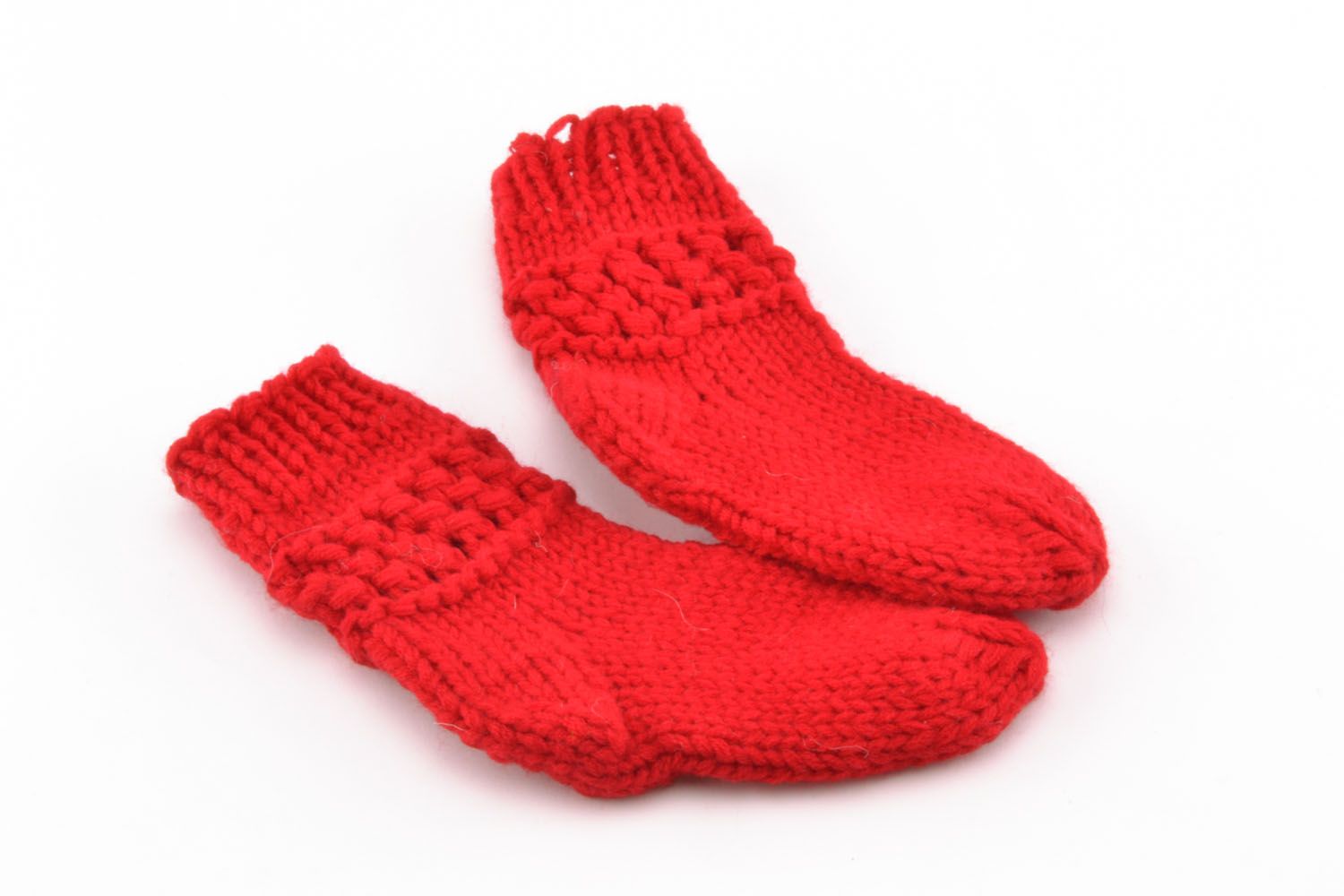 Chaussettes tricotées en laine Rouges faites main photo 3