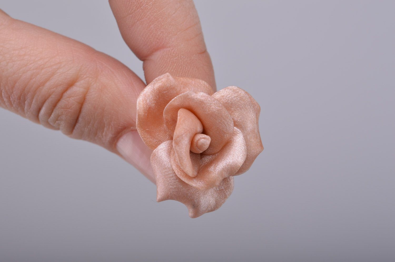 Small handmade women's polymer clay flower stud earrings in the shape of roses photo 4